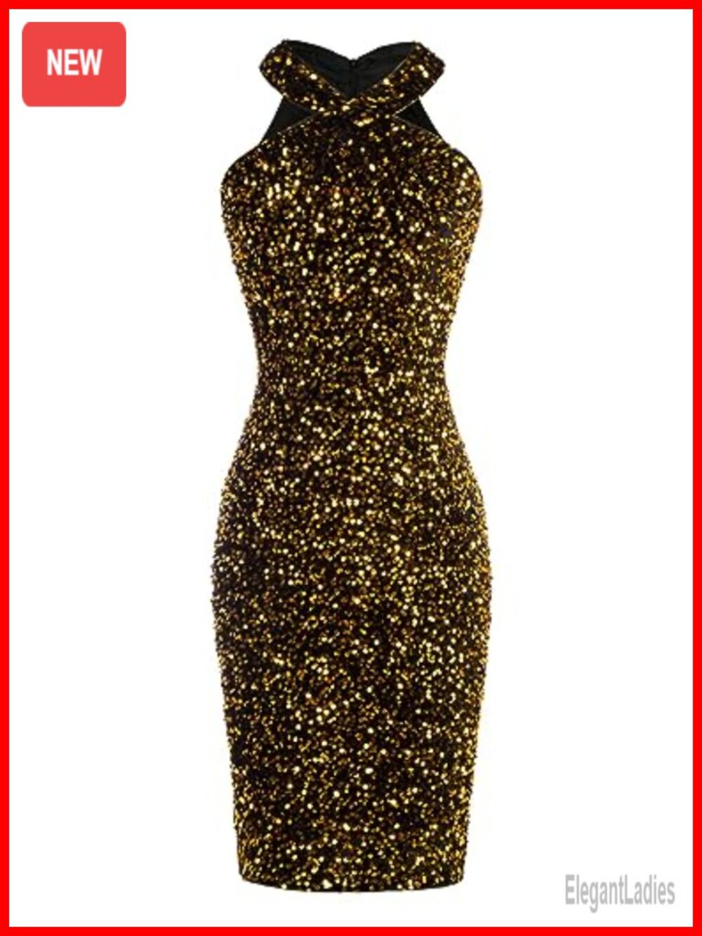 Halter Sequin Bodycon Dress Knee Length Cocktail Party Clubwear
